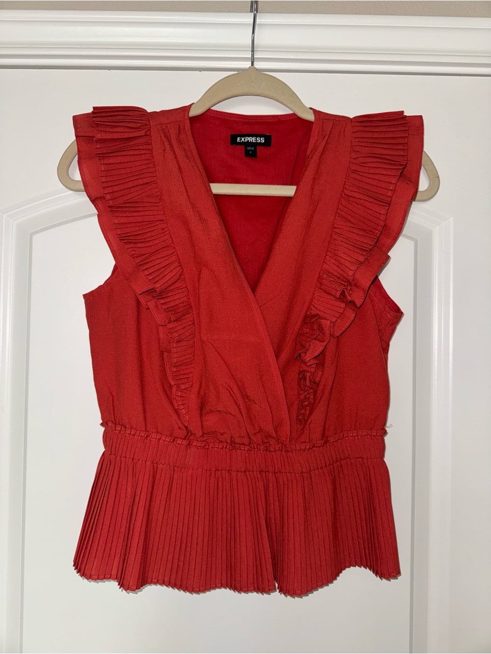 Express Red Ruffle V-Neck Pleated Peplum Camisole